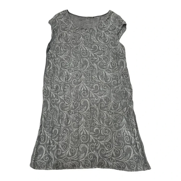 Lungo L’arno Gray 100% Linen Stitched Pattern Shift Dress 2X - Picture 1 of 5